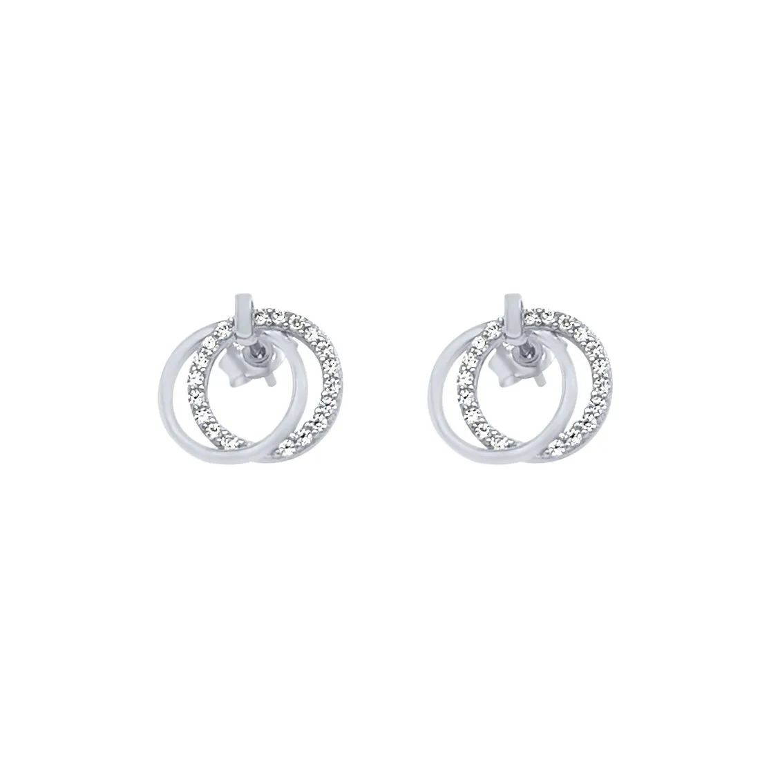 14mm Double Open Circle Stud Earrings with Cubic Zirconia in Sterling Silver