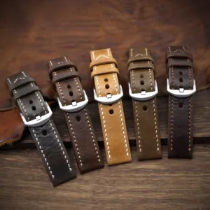 2 Piece Leather Watch Strap, Full Stitch Style