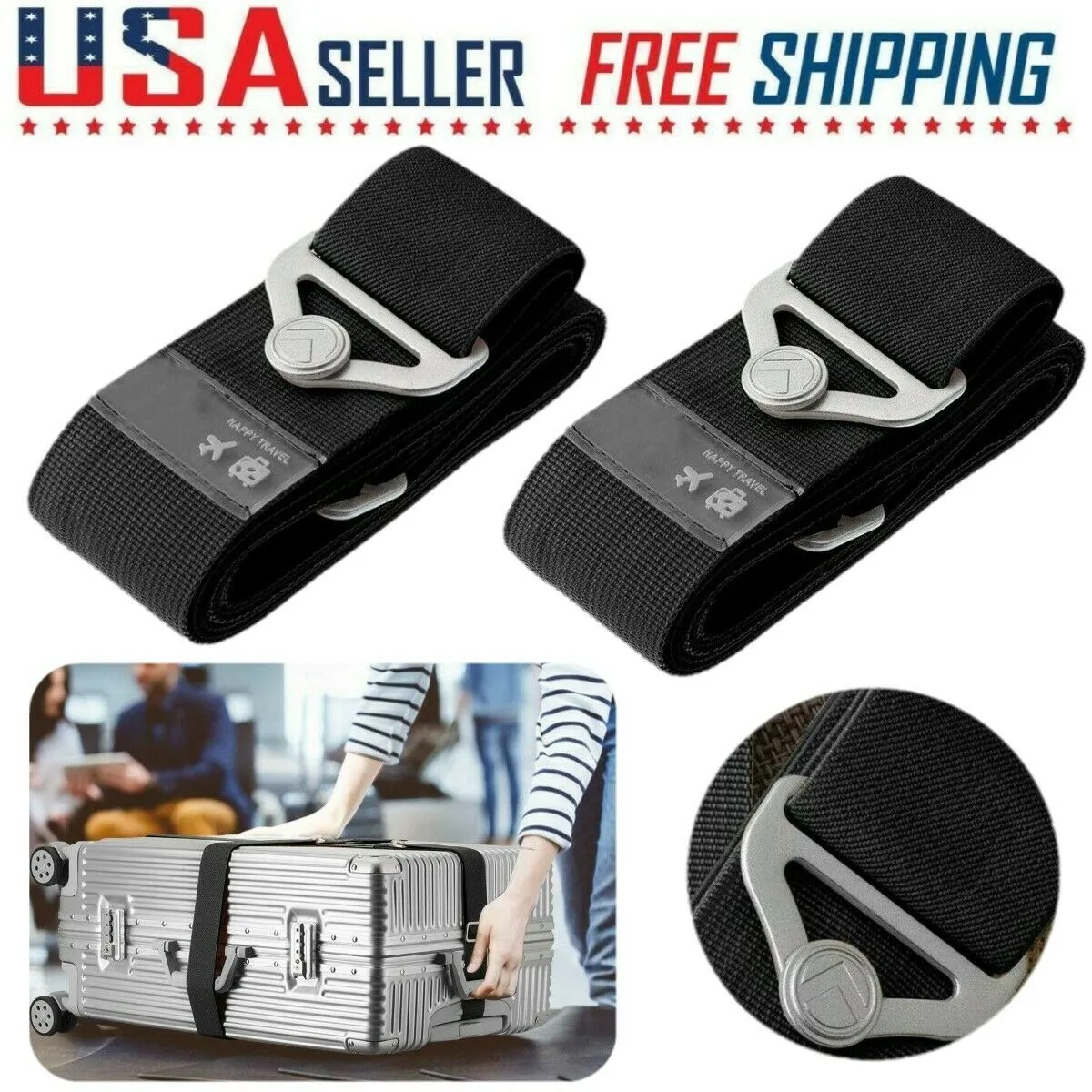2PCS Travel Luggage Straps Adjustable Baggage Strap Suitcase Safety Packing Belt