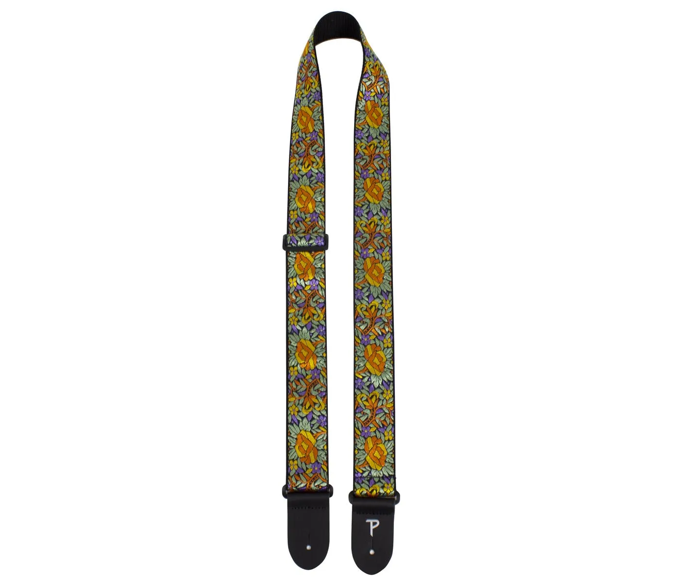 2" ORANGE/YELLOW FLORAL PATTERN JACQUARD GUITAR STRAP