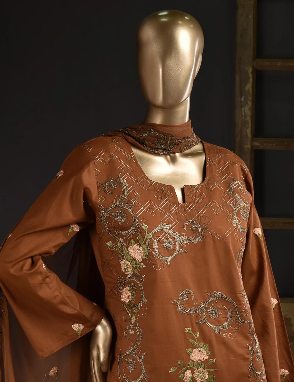3 Pc Unstitched Embroidered Lawn Dress with Chiffon Embroidered Dupatta - Estonia (ZEB-5A)