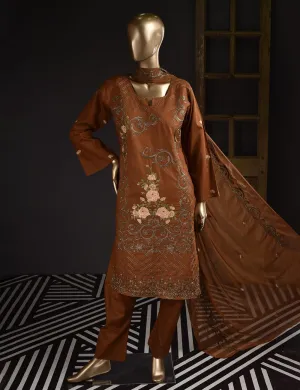 3 Pc Unstitched Embroidered Lawn Dress with Chiffon Embroidered Dupatta - Estonia (ZEB-5A)