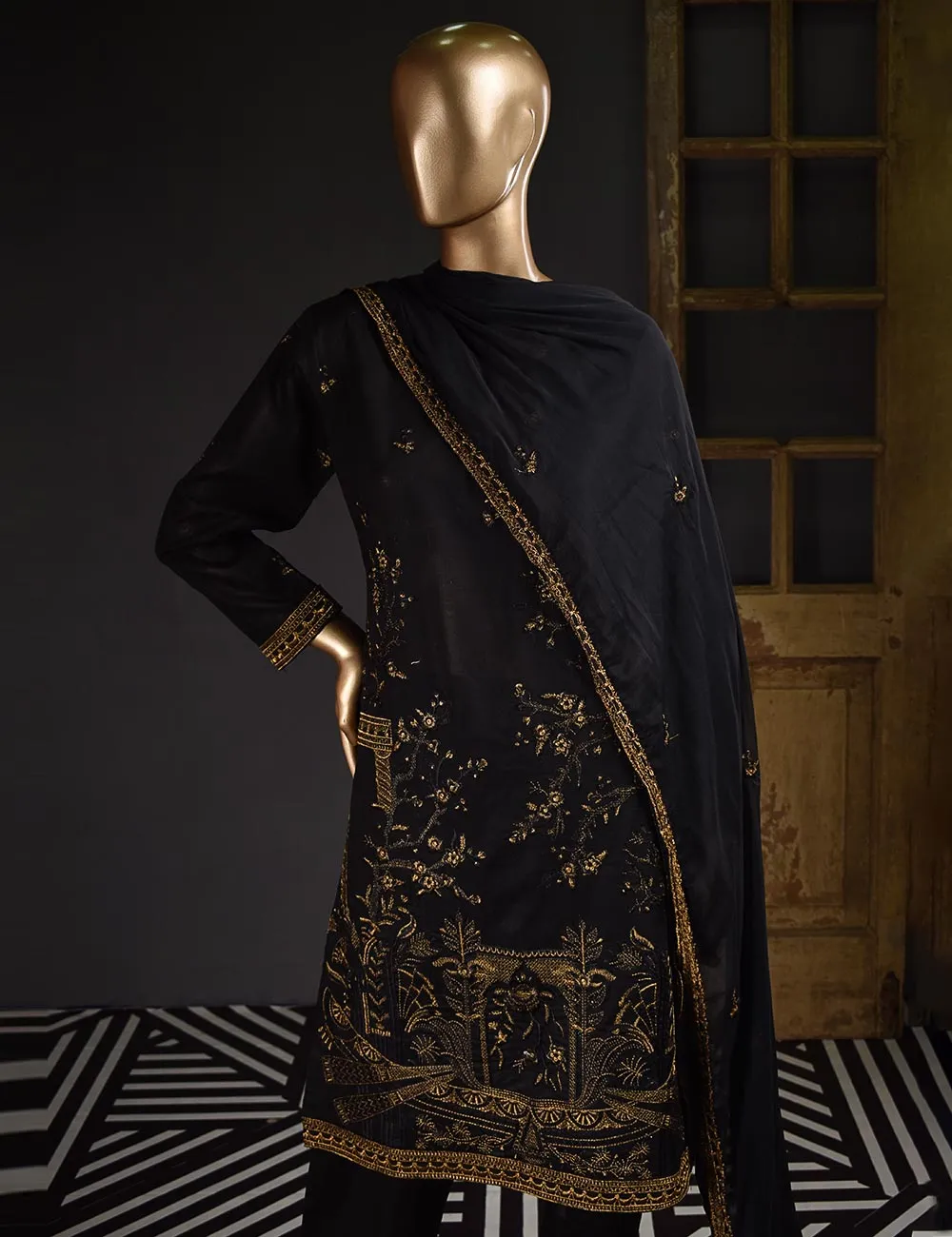 3 Pc Unstitched Embroidered Lawn Dress with Chiffon Embroidered Dupatta - Exotica (ZEB-4A)