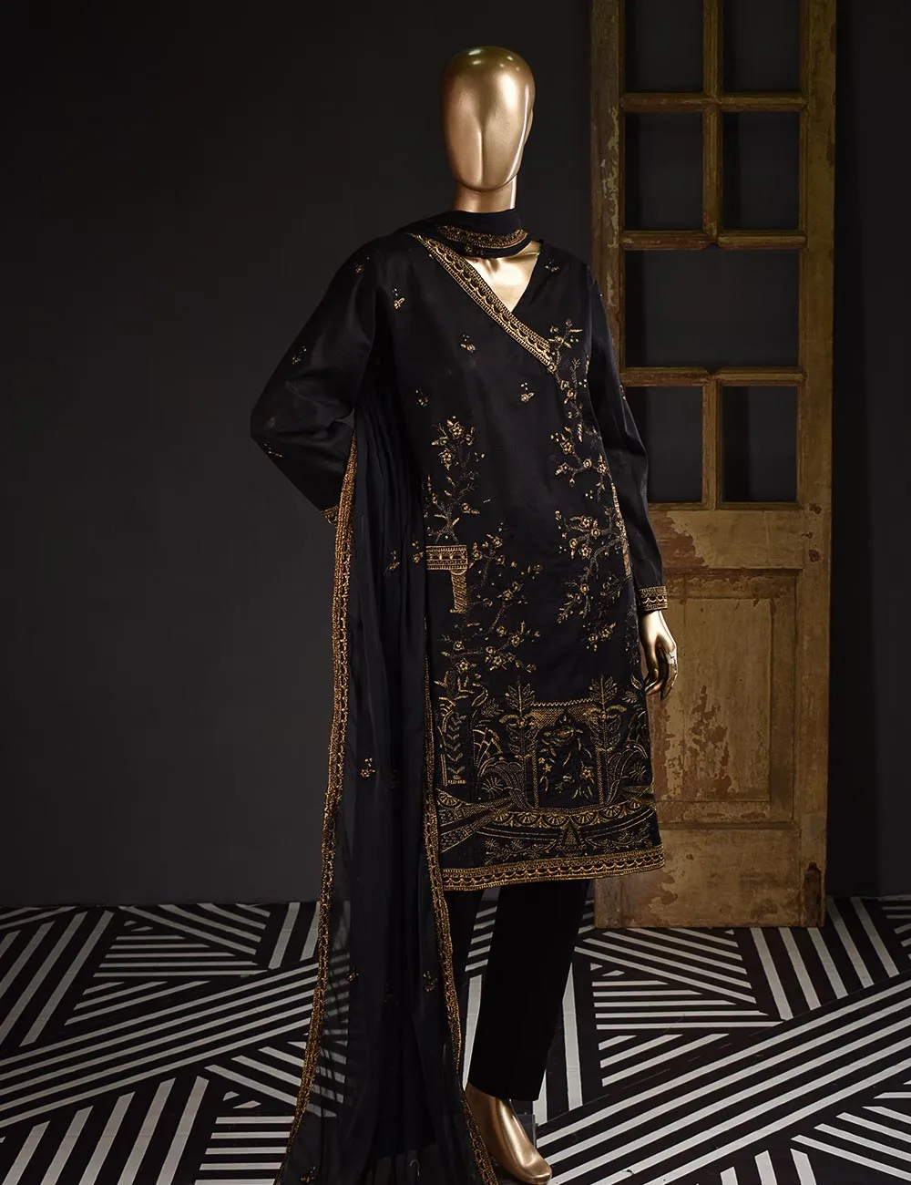 3 Pc Unstitched Embroidered Lawn Dress with Chiffon Embroidered Dupatta - Exotica (ZEB-4A)