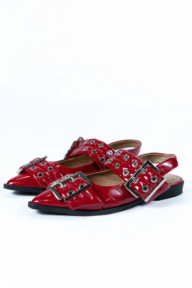 Addison Red Leather Buckle Slingback Flats FINAL SALE