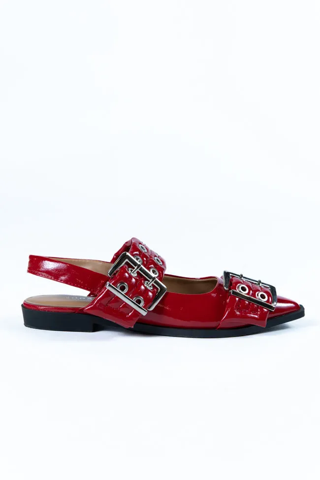 Addison Red Leather Buckle Slingback Flats FINAL SALE