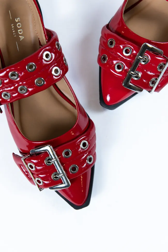 Addison Red Leather Buckle Slingback Flats FINAL SALE