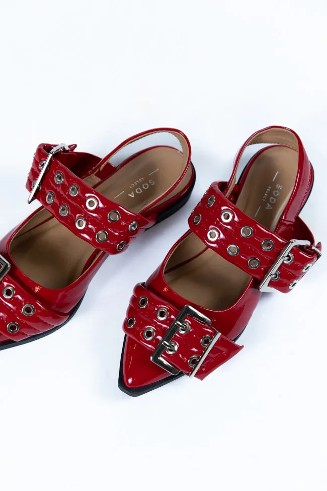 Addison Red Leather Buckle Slingback Flats FINAL SALE