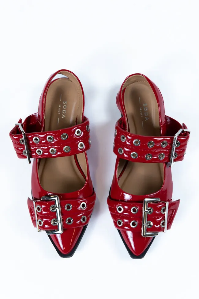 Addison Red Leather Buckle Slingback Flats FINAL SALE
