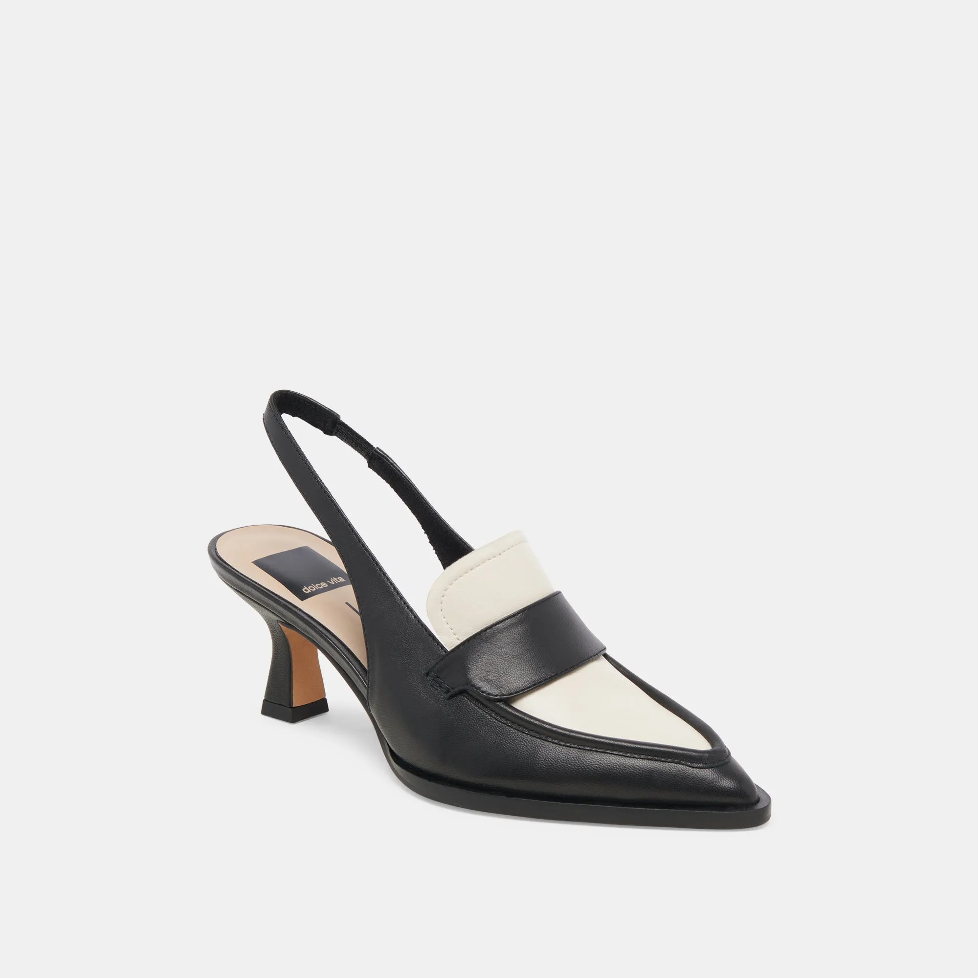 ADELE HEELS BLACK WHITE LEATHER - re:vita