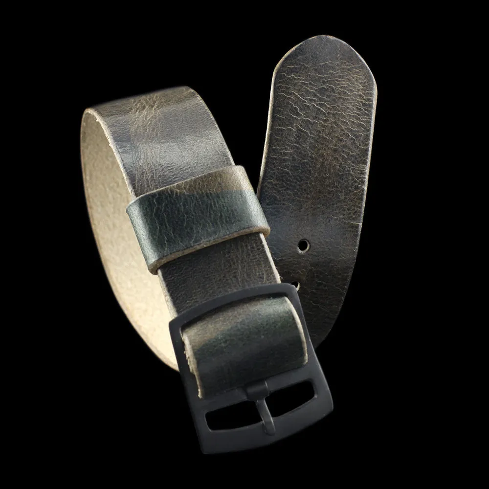 Adjustable One-Piece Leather Watch Strap, Military 107