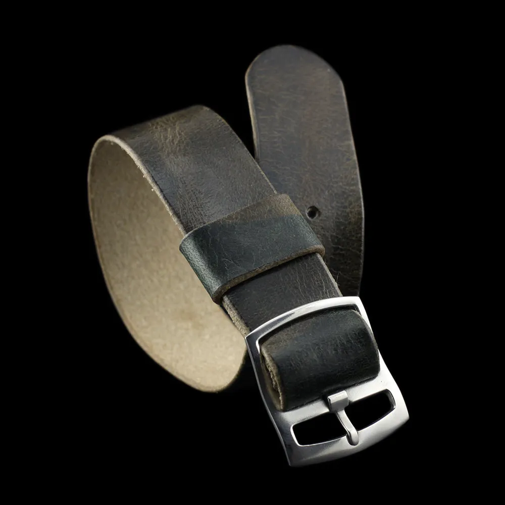 Adjustable One-Piece Leather Watch Strap, Military 107