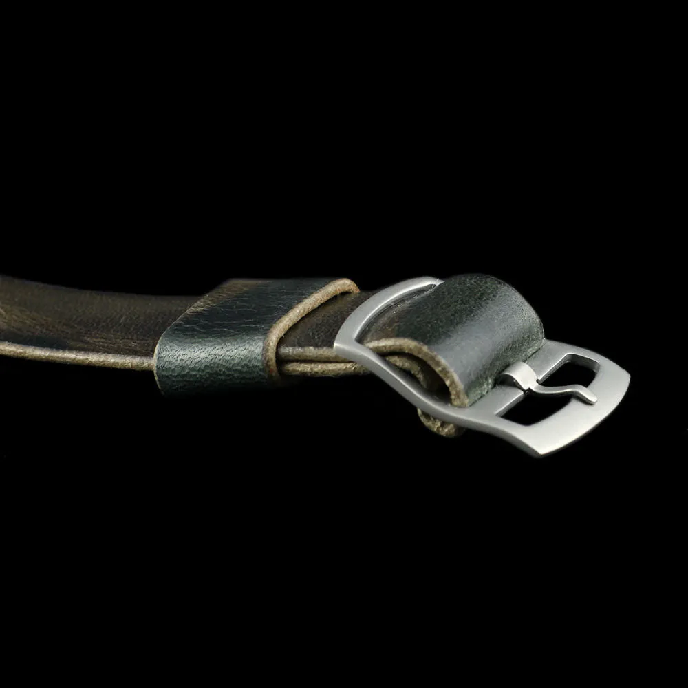 Adjustable One-Piece Leather Watch Strap, Military 107