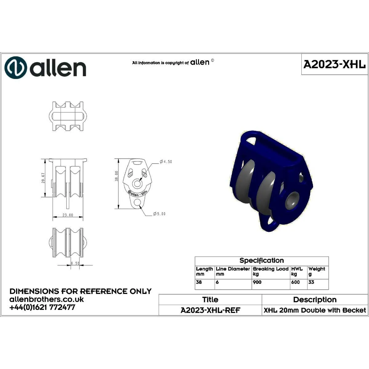 Allen 20mm Double Block Extreme High Load and Beacket - A2023XHL