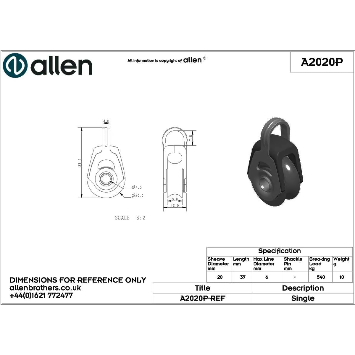 Allen 20mm Plain Bearing Single - A2020P