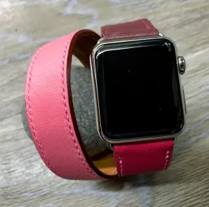 Apple Watch 41mm 42mm Watch Band, Bordeaux / Rose Extréme / Rose Azalée, Double Tour, Apple Watch Straps, Personalise Leather Watch Band