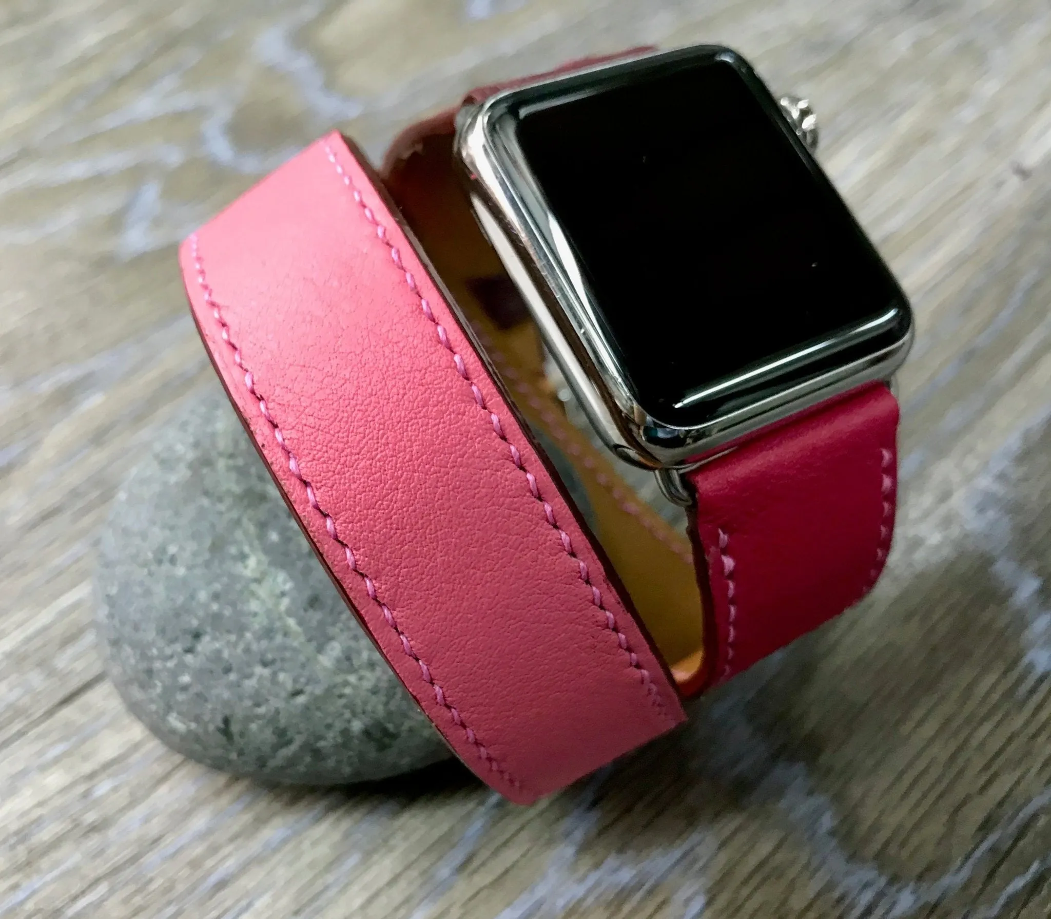 Apple Watch 41mm 42mm Watch Band, Bordeaux / Rose Extréme / Rose Azalée, Double Tour, Apple Watch Straps, Personalise Leather Watch Band