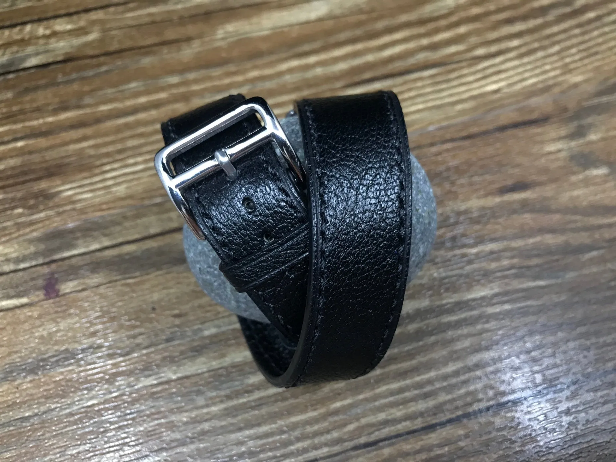 Apple Watch Band for Series 7, Apple Watch 44mm 40mm, Apple Watch Series 5, Black Togo Leather, Double Tour Series 6, Personalise Gift Ideas