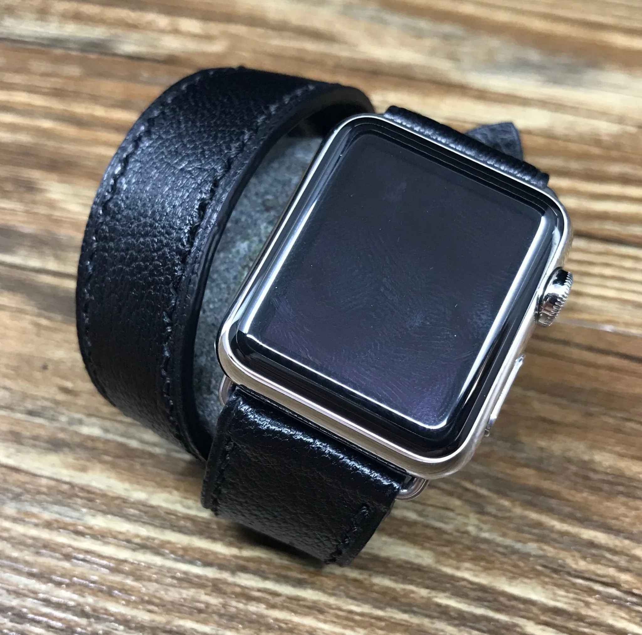 Apple Watch Band for Series 7, Apple Watch 44mm 40mm, Apple Watch Series 5, Black Togo Leather, Double Tour Series 6, Personalise Gift Ideas