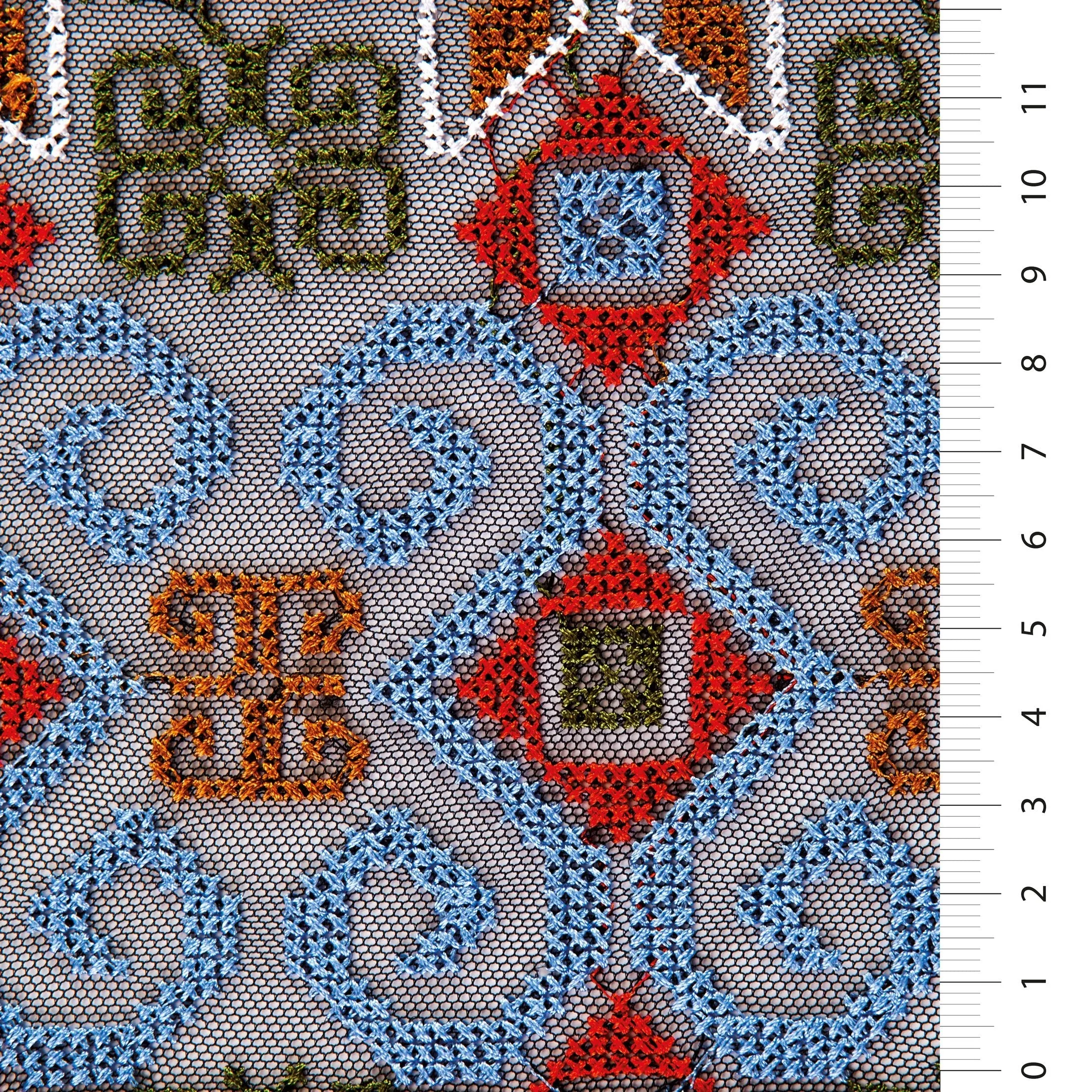 Authentic Style Aztec Design Knitted Thread Embroidered Fabric