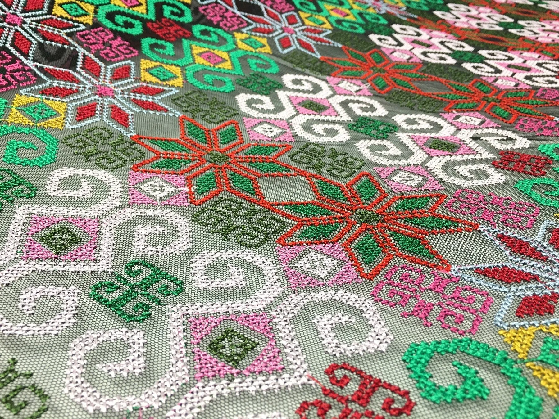 Authentic Style Aztec Design Knitted Thread Embroidered Fabric