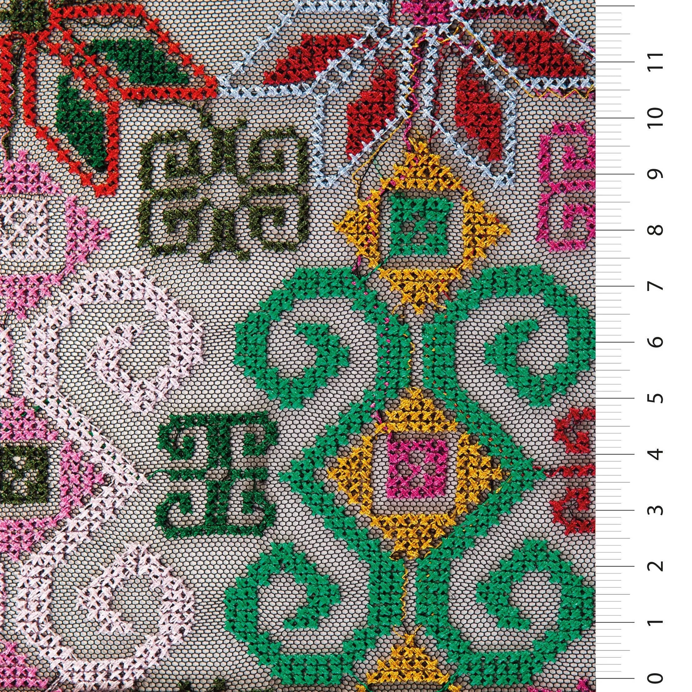 Authentic Style Aztec Design Knitted Thread Embroidered Fabric