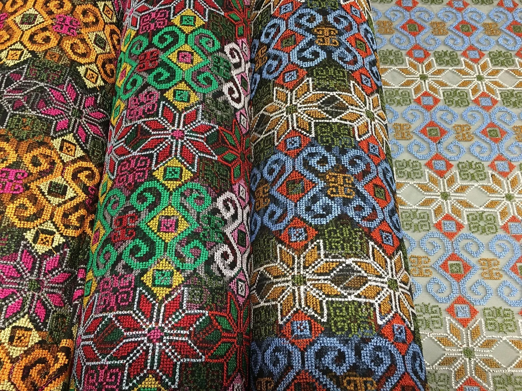 Authentic Style Aztec Design Knitted Thread Embroidered Fabric
