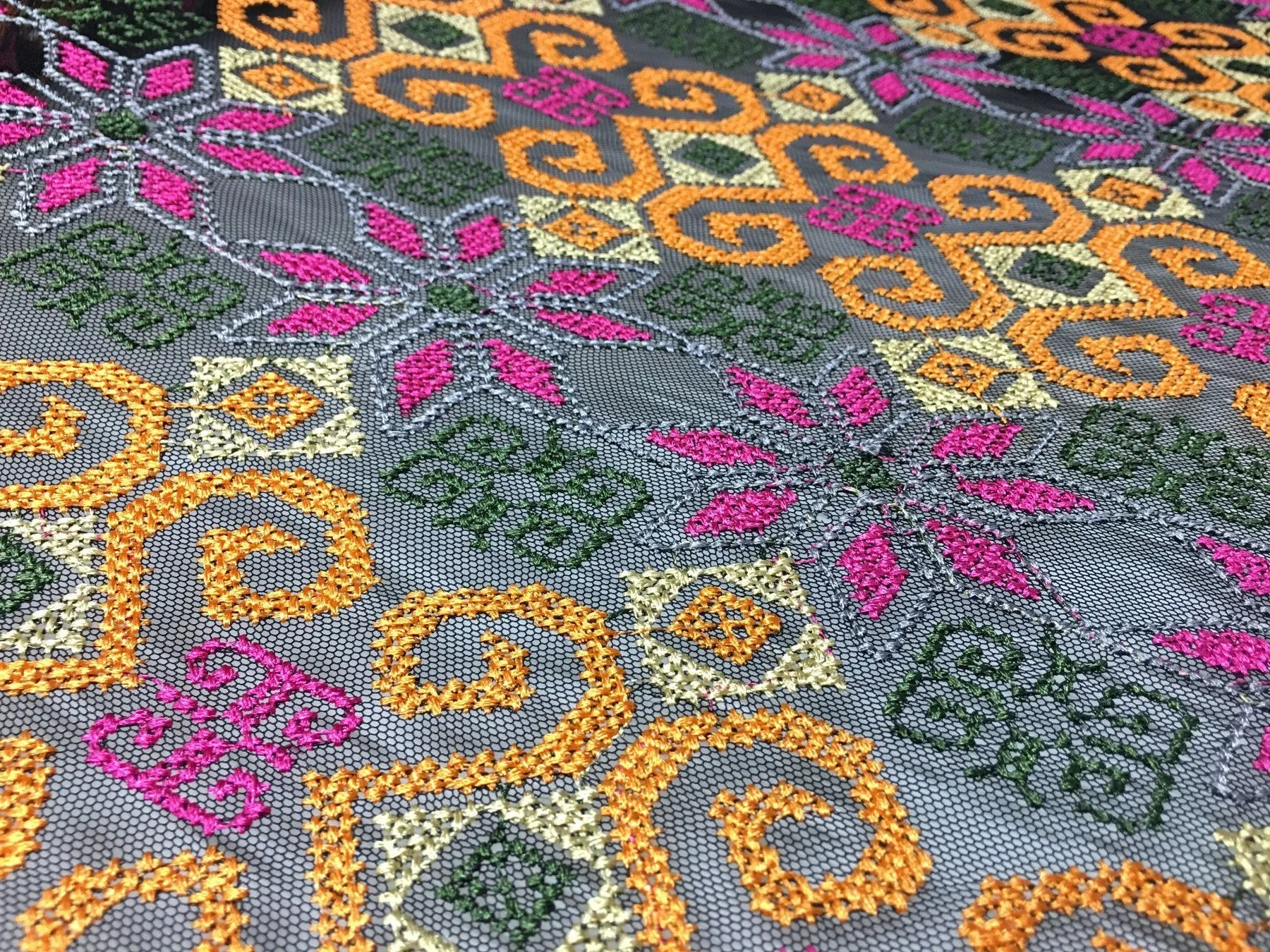 Authentic Style Aztec Design Knitted Thread Embroidered Fabric
