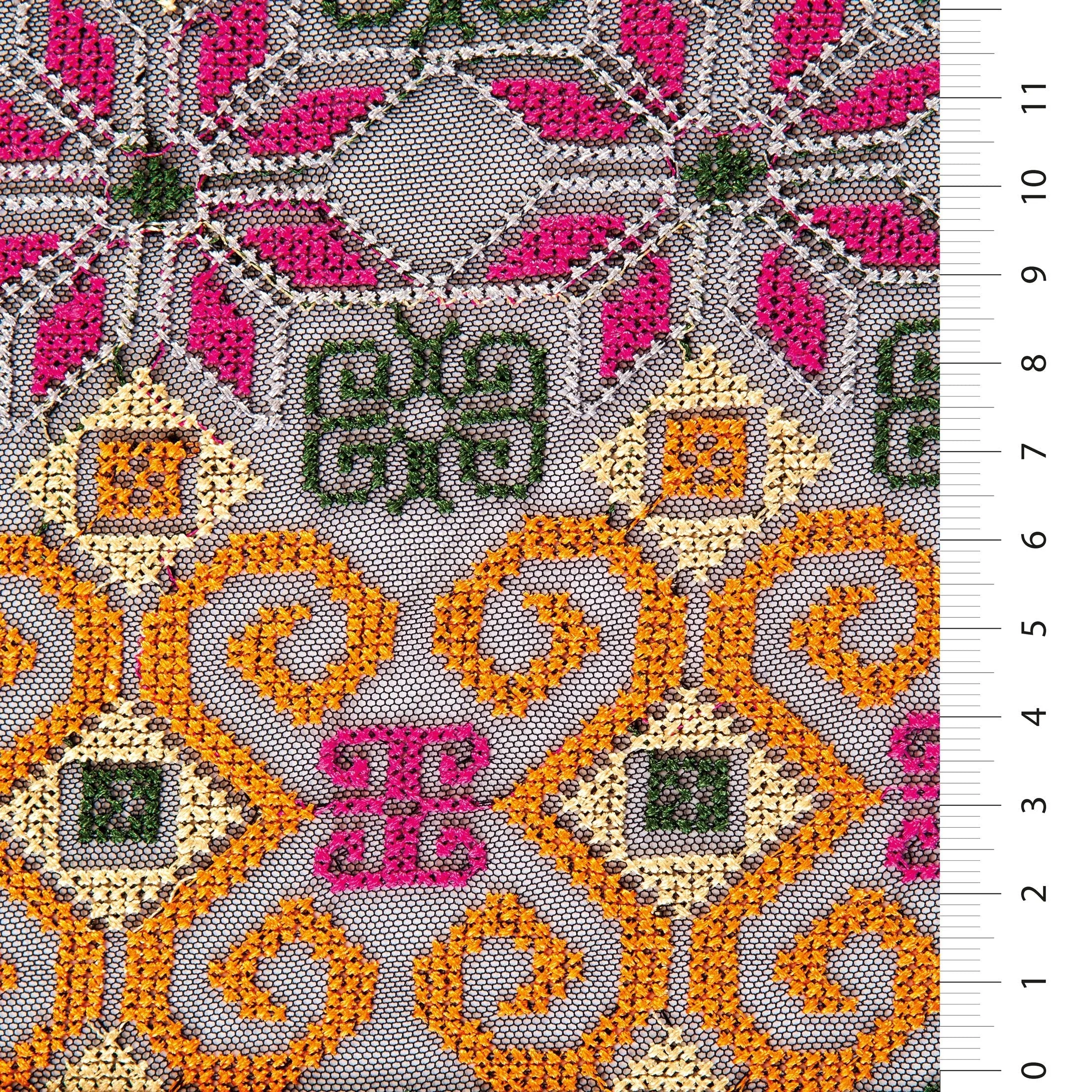 Authentic Style Aztec Design Knitted Thread Embroidered Fabric