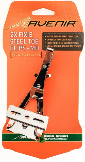 AVENIR 2X FIXIE STEEL TOE CLIPS MD Bike Pedals Strapless Double Strap Silver NEW