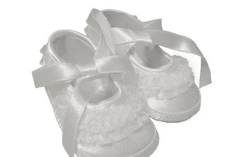 Baby Deer White Satin Lace Frilly Booties Crib Shoes Girls Preemie & Newborn Size 00 & 0