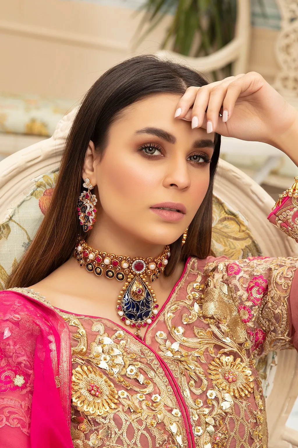 Beautiful Pakistani Formal Maxi In Tea Pink Combination # CA107