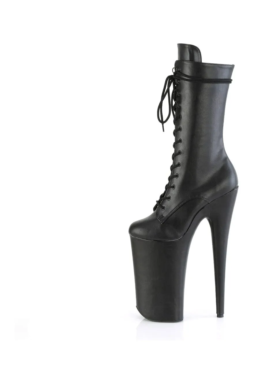 BEYOND-1050WR Black Faux Leather Knee Boot