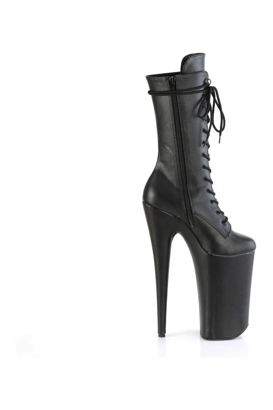 BEYOND-1050WR Black Faux Leather Knee Boot