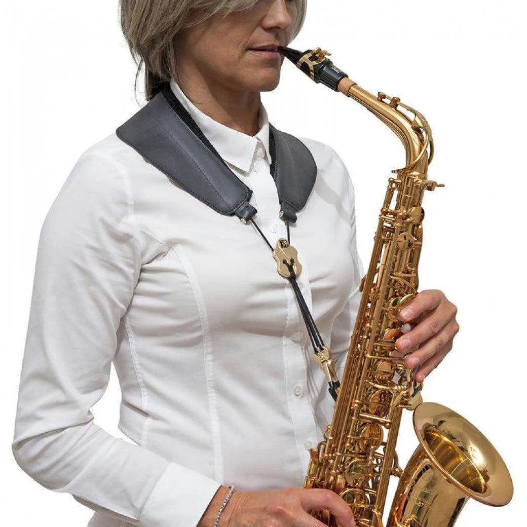 BG Alto, Tenor & Baritone Sax XL Leather Yoke Strap ~ Coated Metal Hook