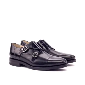Black Alligator & Calf Leather Double Monk