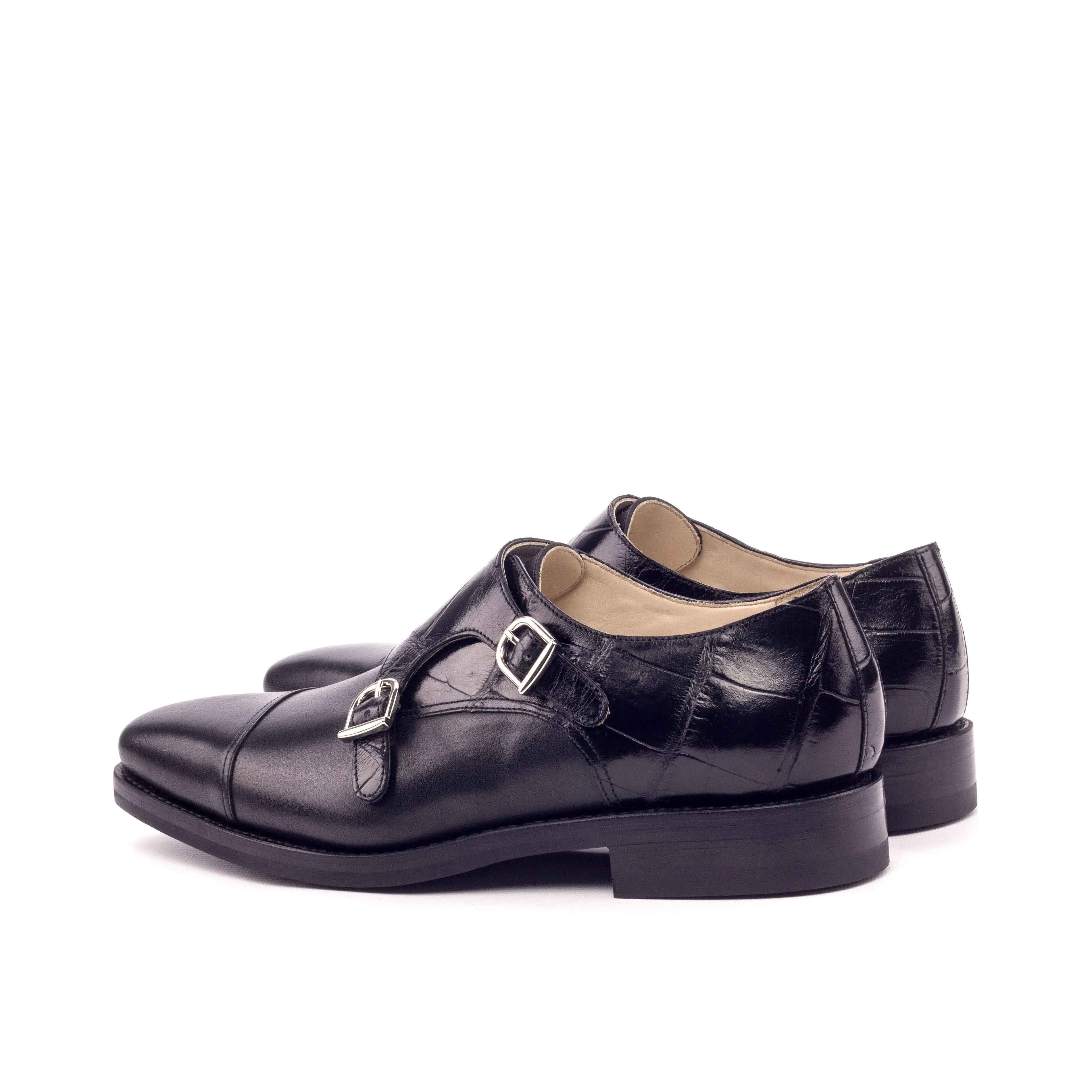 Black Alligator & Calf Leather Double Monk