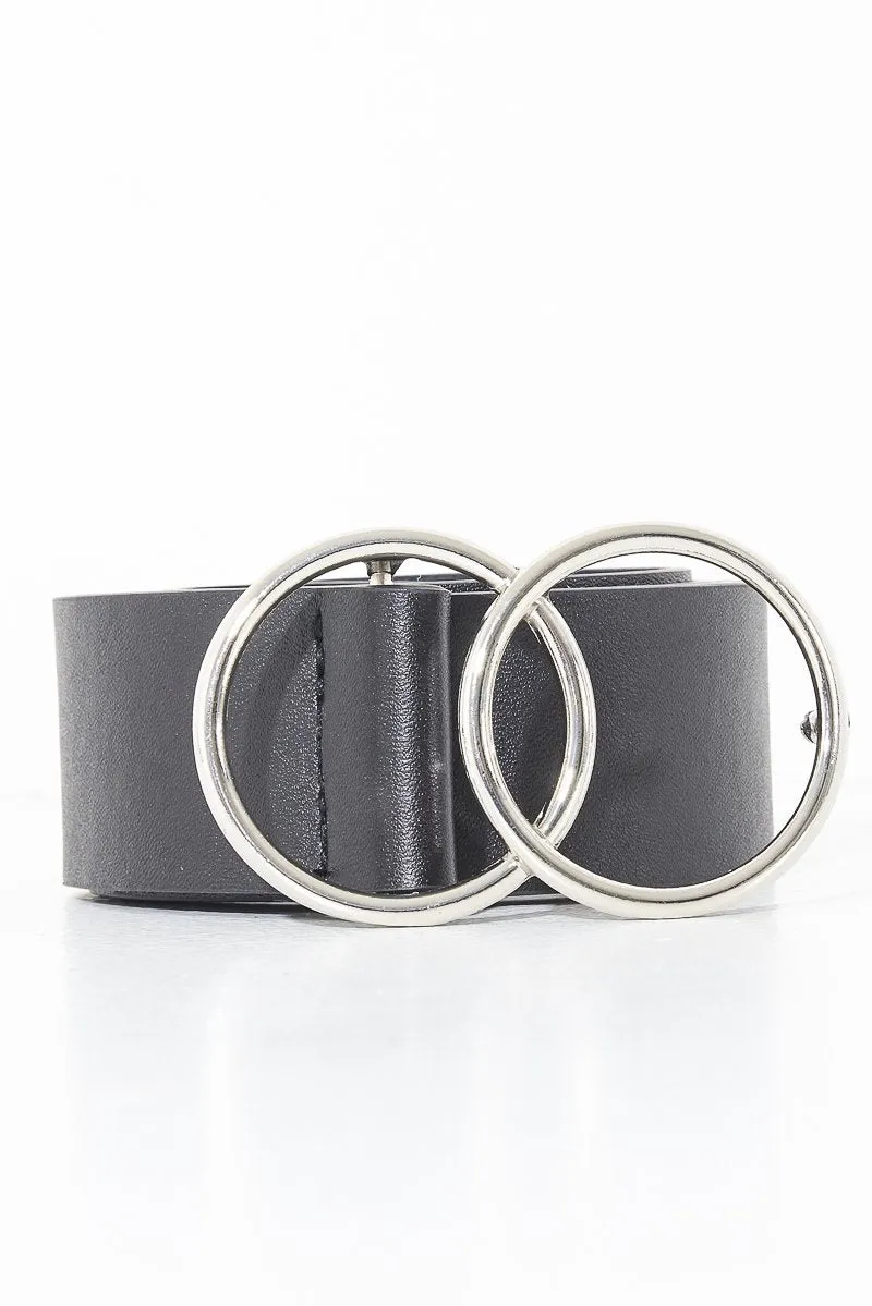 Black Basic Double Circle Buckle Belt - Tansy