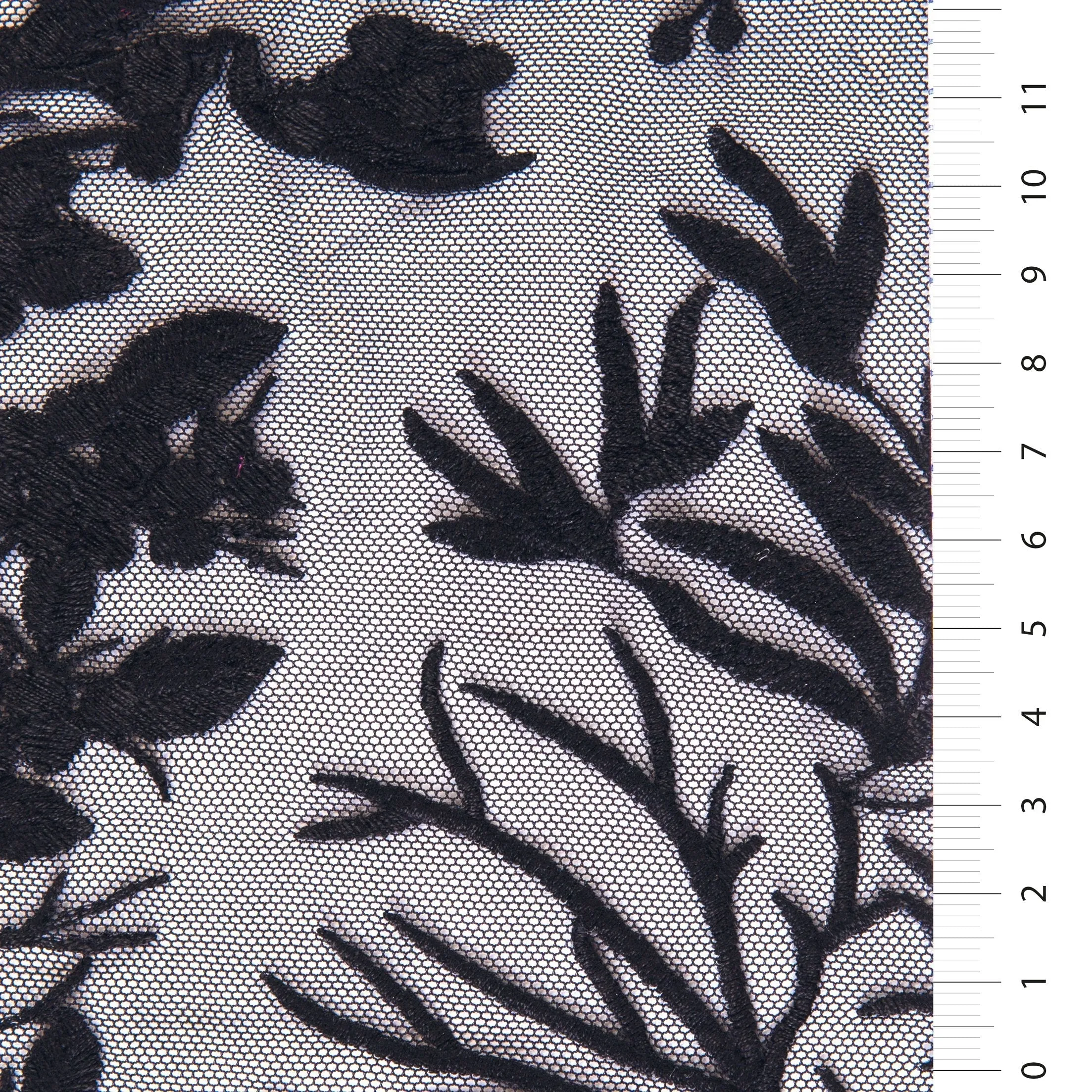 Black Rayon Thread Embroidery Fabric With Flower Pattern Queen Design