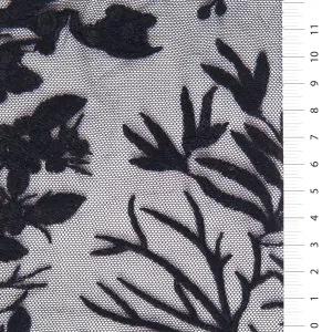 Black Rayon Thread Embroidery Fabric With Flower Pattern Queen Design