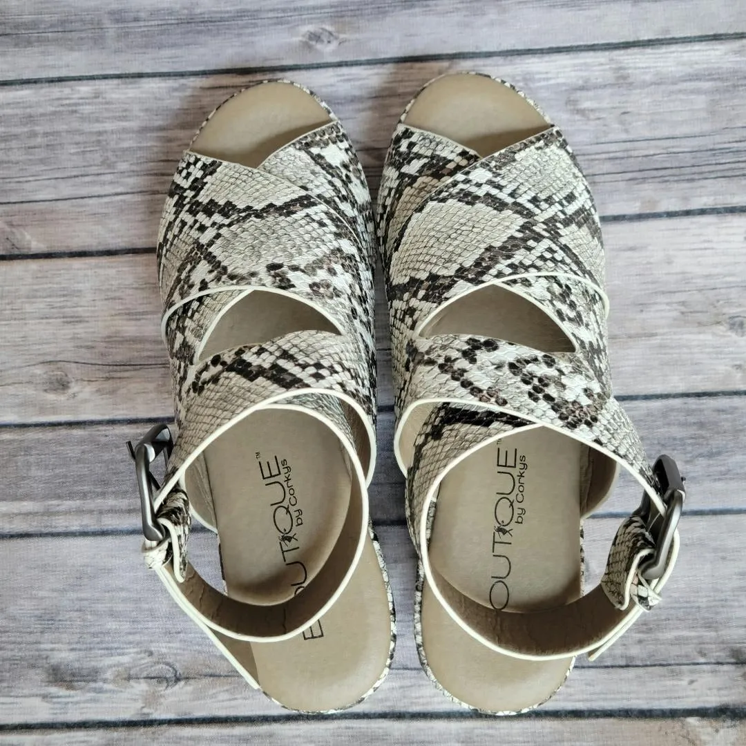 Boutique by Corkys Marseille Black White Open Toe Snake Print Platform Sandal
