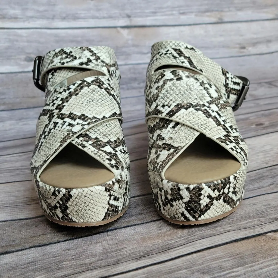 Boutique by Corkys Marseille Black White Open Toe Snake Print Platform Sandal