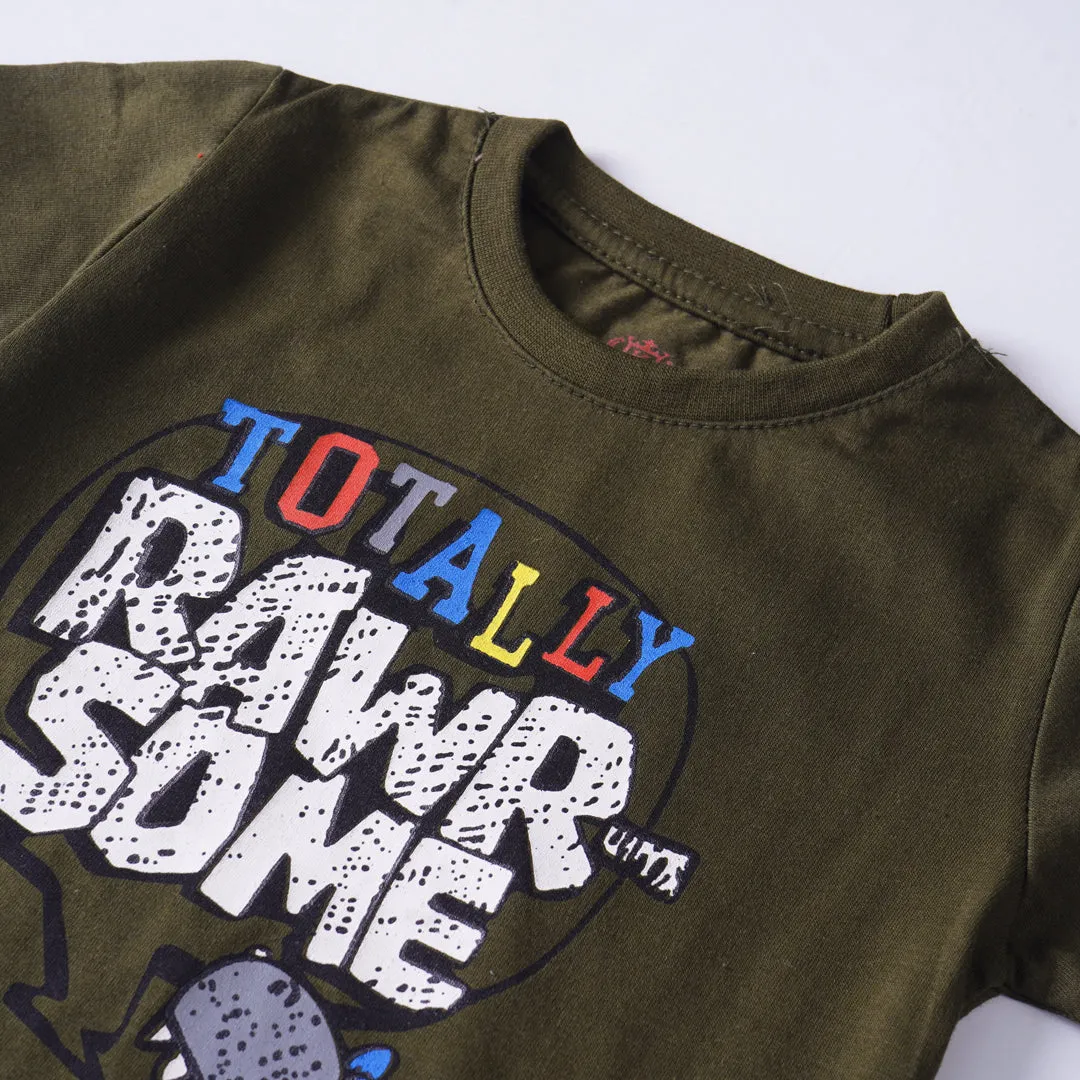 Boys Half Sleeves-Printed T-Shirt (Rawr)