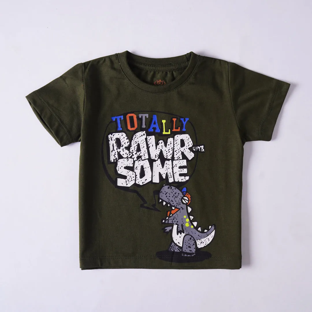 Boys Half Sleeves-Printed T-Shirt (Rawr)