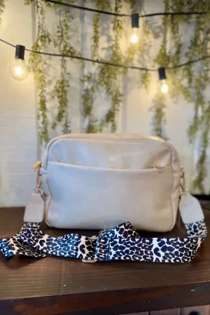 Brecklynn Crossbody Handbag with Leopard Guitar Strap- Cream