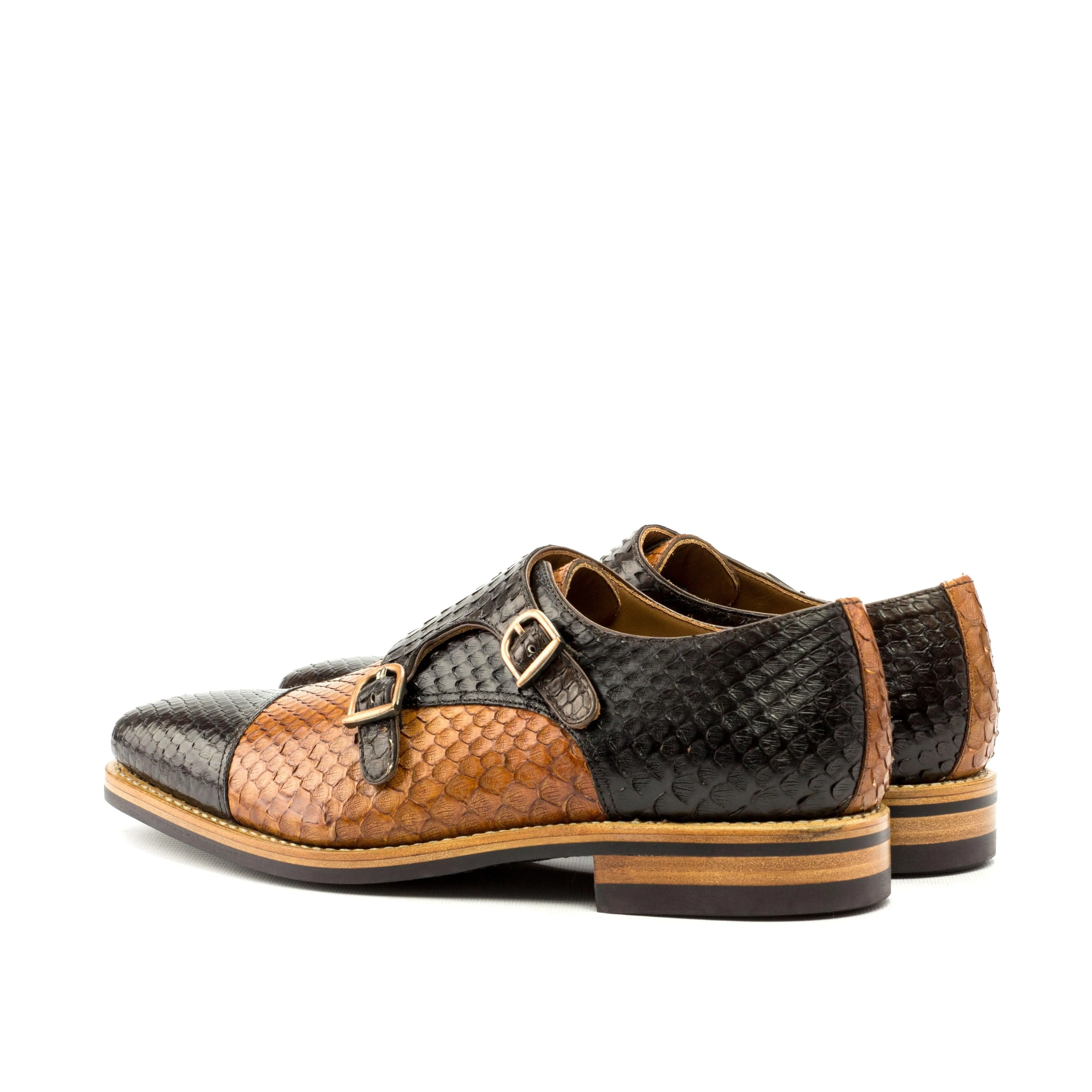 Brown & Cognac Python Double Monk