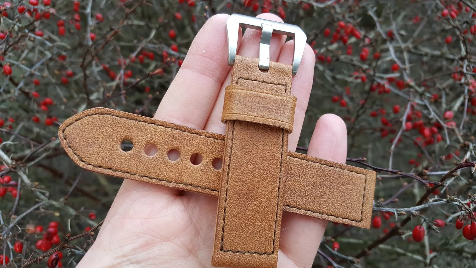 Brown bovine watch strap 22 mm