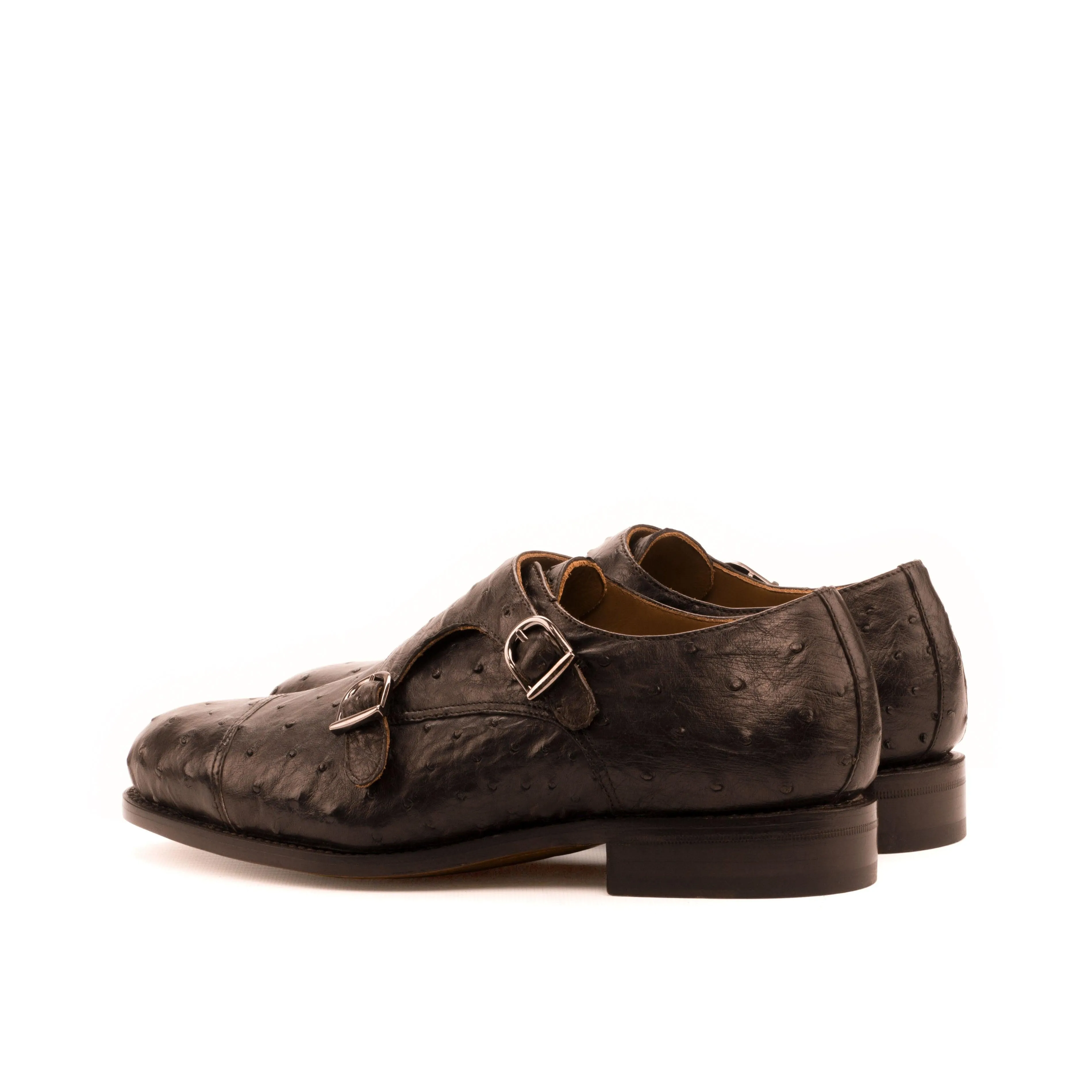 Brown Ostrich Double Monk Shoes