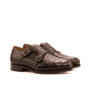 Brown Ostrich Double Monk Shoes