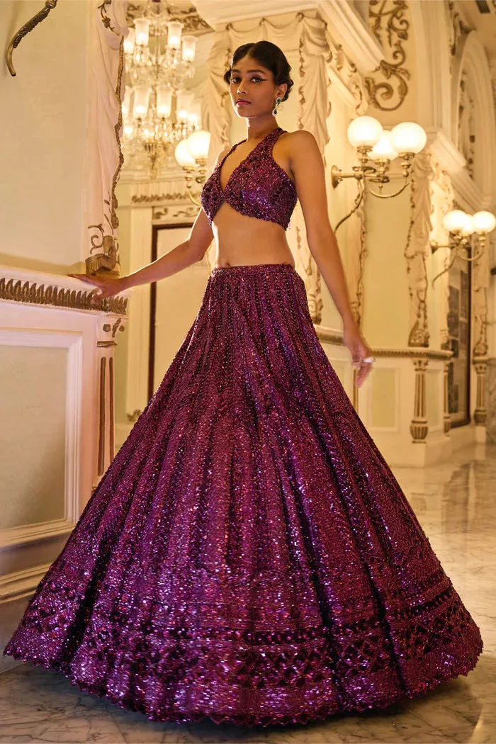 Burgundy Sequin Lehenga Set